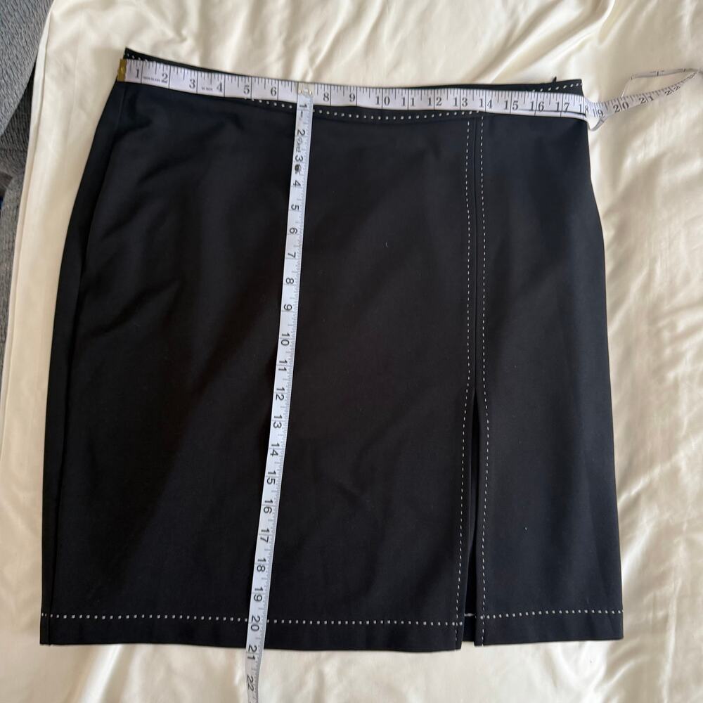 Vtg Y2K 2000s Black Mini Skirt Contrast Stitch Slit Sz 14 Fairy Grunge Skater - Picture 7 of 7